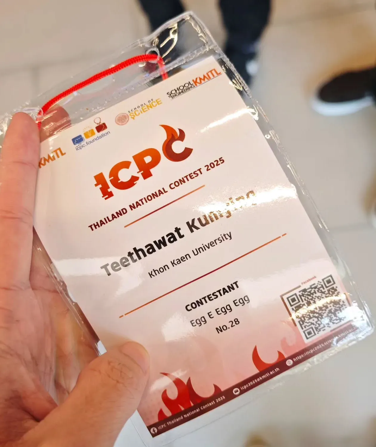 Contestant badge, ICPC Thailand National Contest 2025: Teethawat Kumying, Khon Kaen University, team Egg E Egg Egg