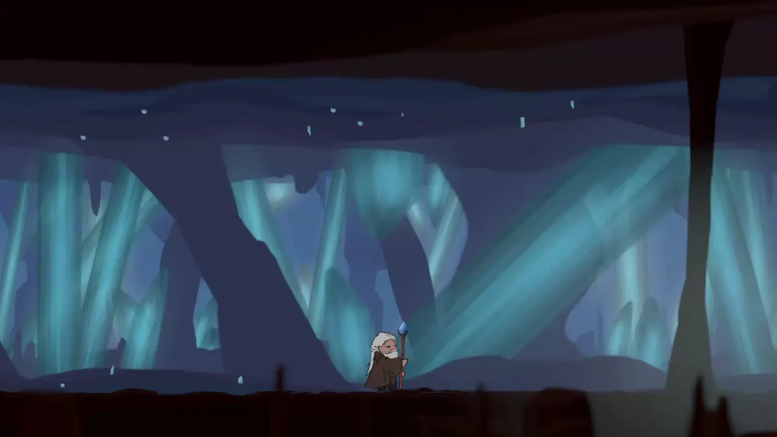 Gameplay frame: Vaja standing on the ground in the crystal cavern
